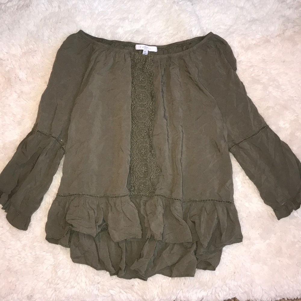 Off the shoulder army green blouse